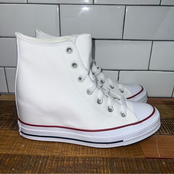 Converse Women All Star Platform  Hidden Wedge Heel Sneakers Chuck Taylor White - Picture 2 of 4